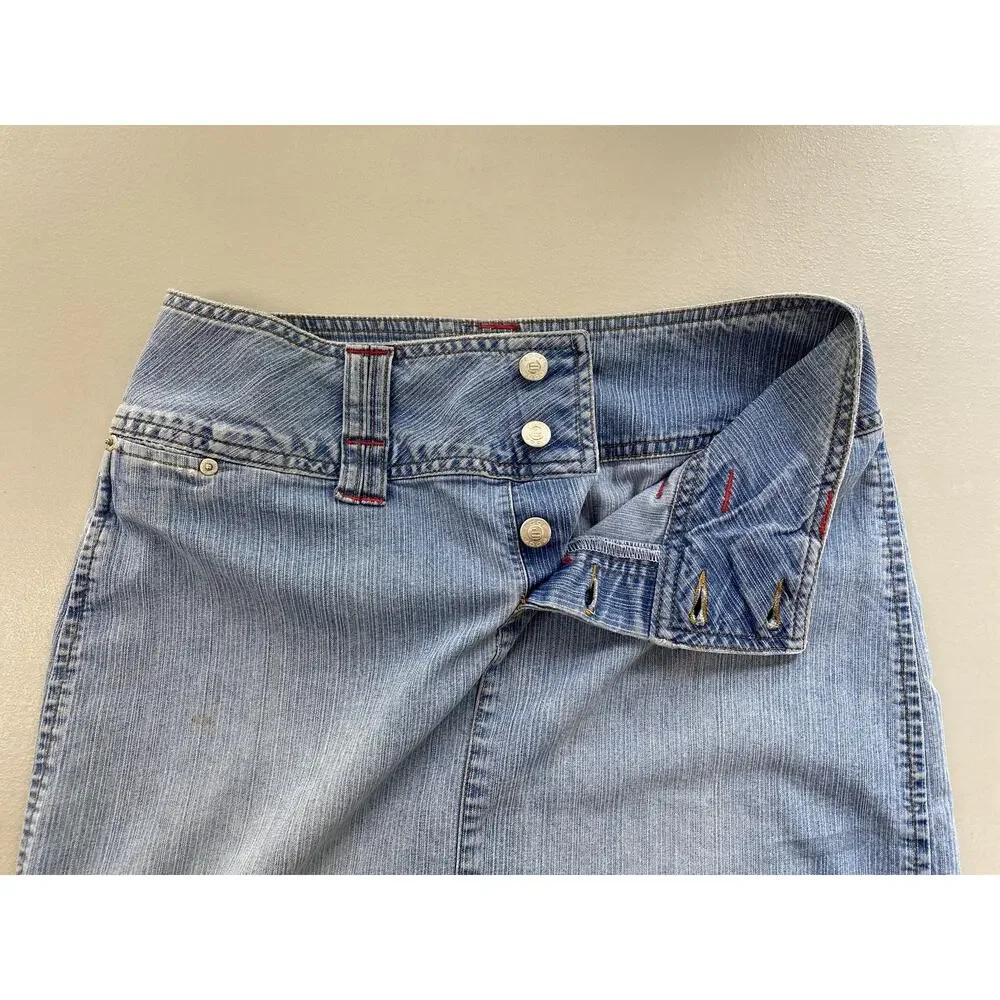 Vintage Edge Denim Skirt Juniors 7 Medium Button Fly Long Side Slit Y2K 31x33‎